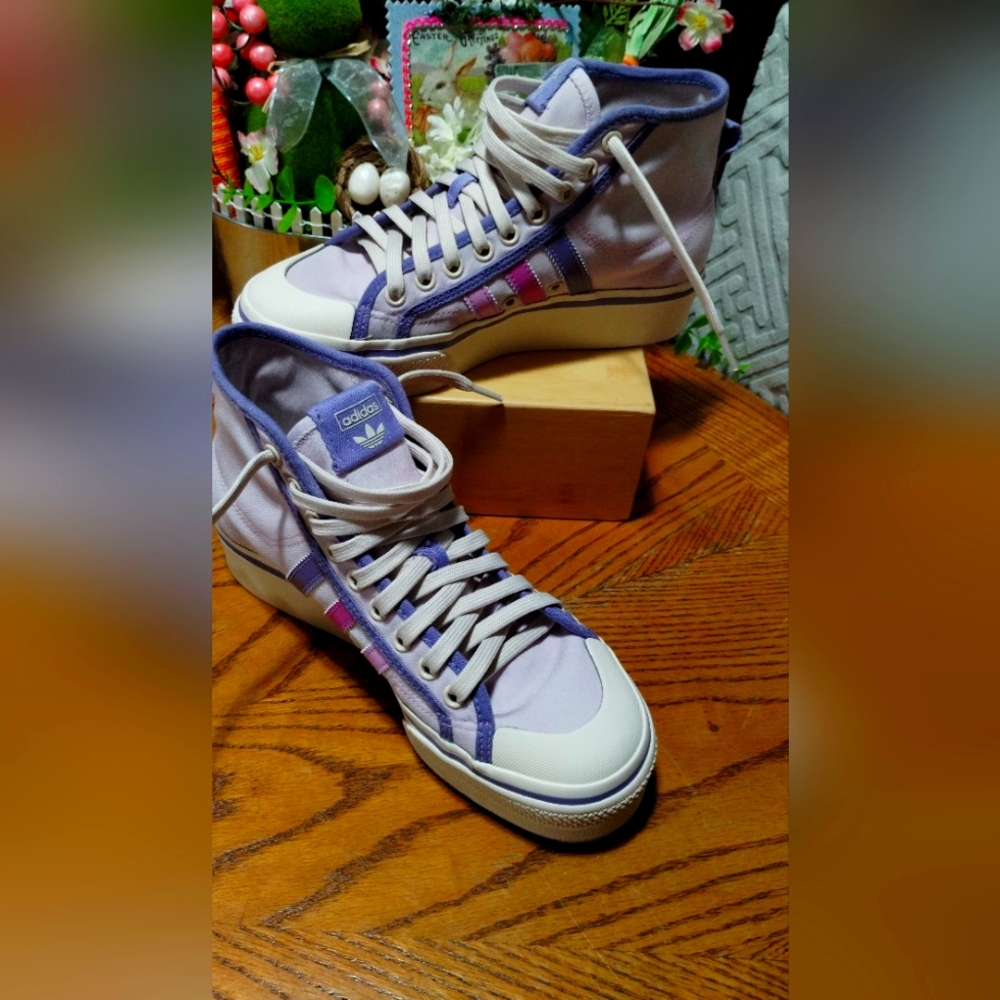 Women's Purple Adidas Parley Nizza Hightop Platform Tennis Shoe, Size 8.5